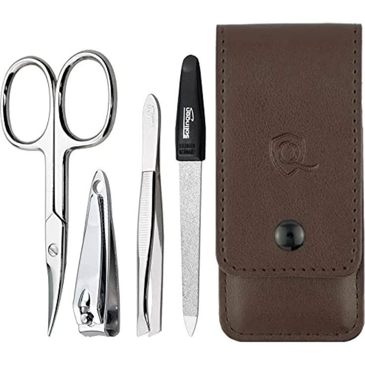 marQus Maniküre Set 4-teilig, praktisches Nagelpflegeset mit hochwertiger Solingen Feile, kompaktes Reise-Nageletui in Braun – Bild 1