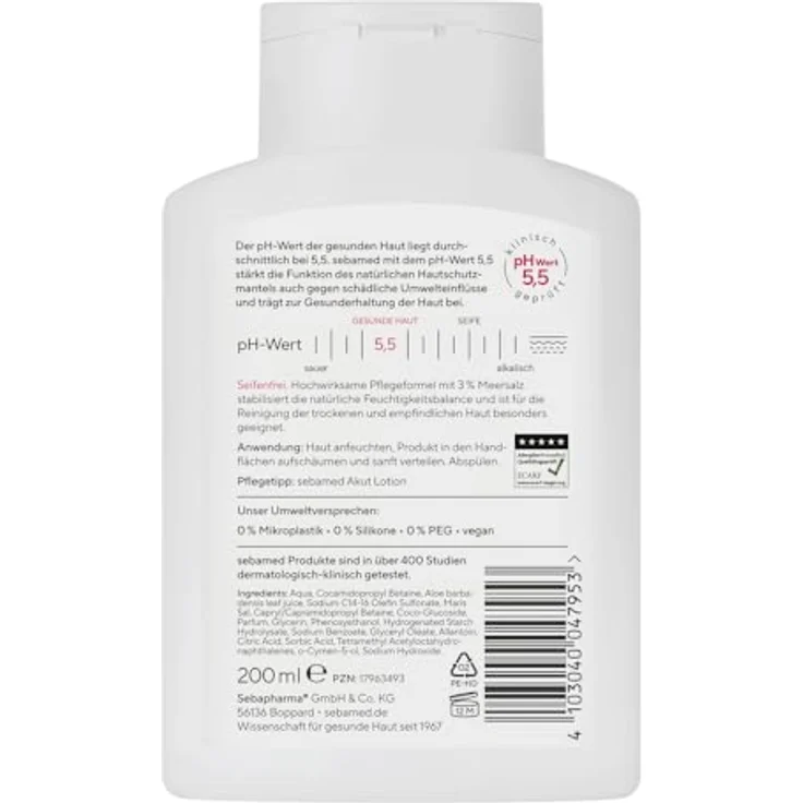 Sebamed Meersalz Dusche 200 ml, Duschgel mit 3 % Totes Meer Salz, seifenfreie Reinigung für empfindliche und trockene Haut – Bild 2