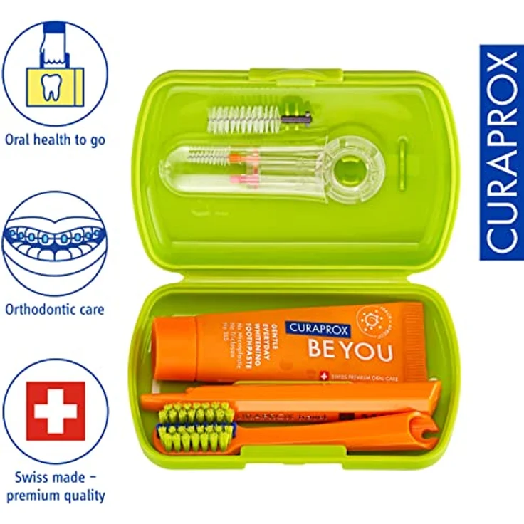 Curaprox Travel Set Ortho green, travel toothbrush, interdental brush, toothpaste 10ml, travel box – Bild 2