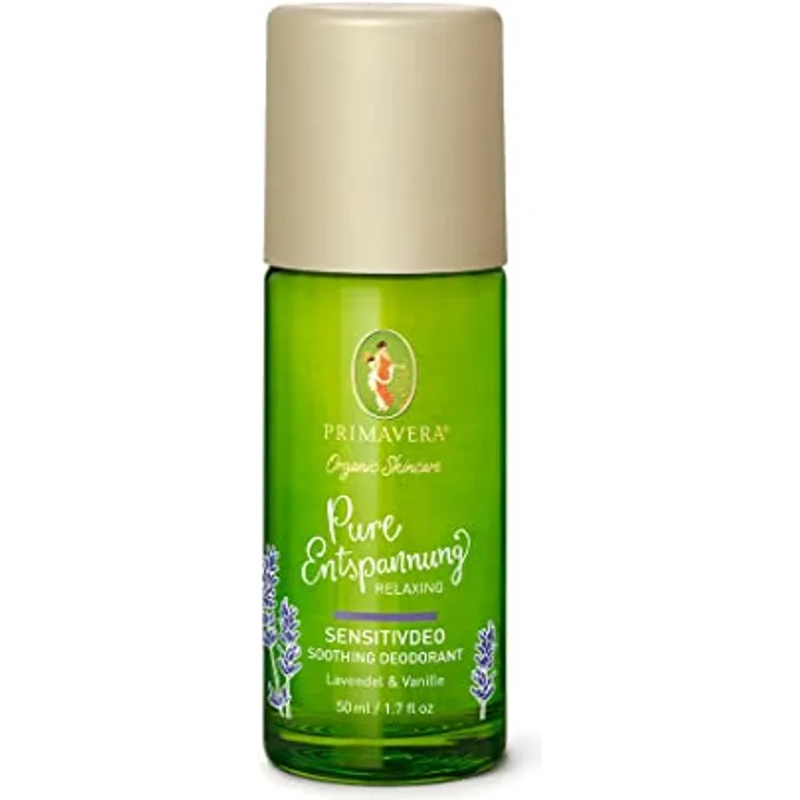 PRIMAVERA Pure Entspannung Sensitivdeo 50 ml – Deo Roll-On, Naturkosmetik – Lavendel, Kokos, Bisabolol Duft - 24-Stunden-Schutz ohne Aluminiumsalze und Alkohol – vegan