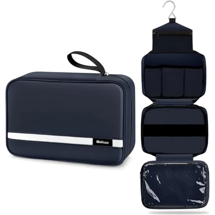Maliton Kulturbeutel zum Aufhängen, wasserdicht, große Reisetasche mit 4 Fächern, faltbar und kompakt, navy blue – Bild 1