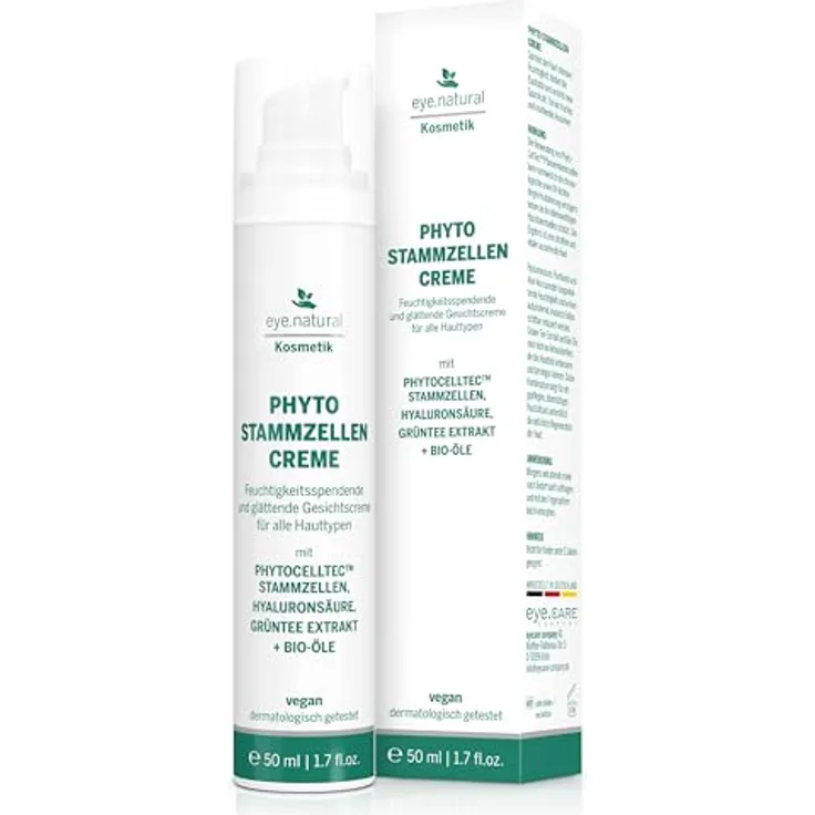 EYE CARE COMPANY Eye Natural Anti-Aging Stammzellencreme, vegane Augencreme mit Aloe Vera, Granatapfel-Öl, Hyaluron und Grüntee-Extrakt, 50ml, gegen Tränensäcke und Augenringe