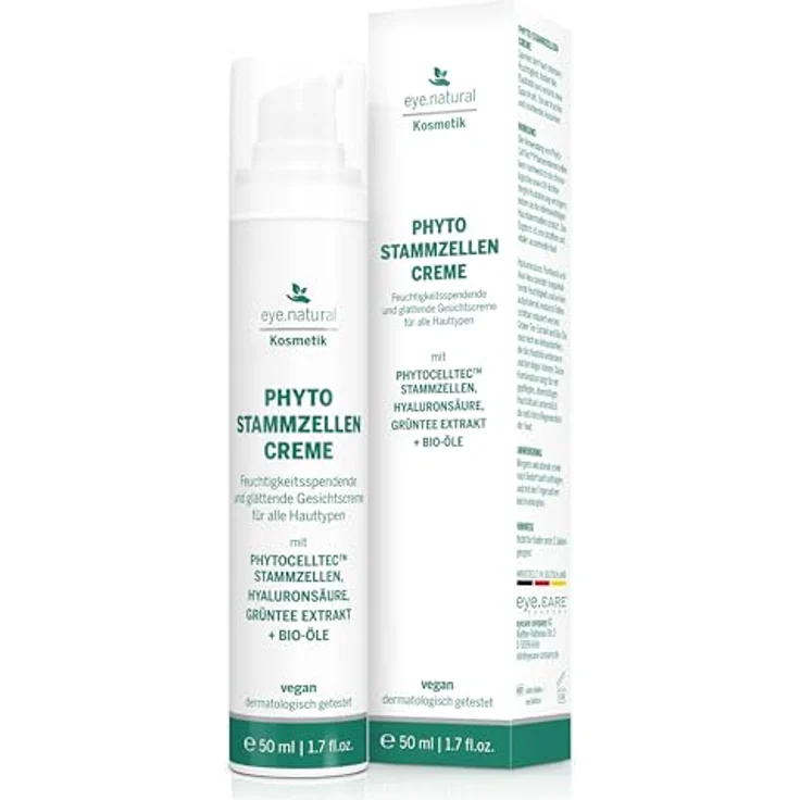 EYE CARE COMPANY Eye Natural Anti-Aging Stammzellencreme, vegane Augencreme mit Aloe Vera, Granatapfel-Öl, Hyaluron und Grüntee-Extrakt, 50ml, gegen Tränensäcke und Augenringe – Bild 1