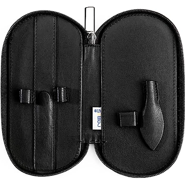 REMOS Nageletui leer aus echtem Leder, zum Bestücken mit 5 Instrumenten, schwarz - elegantes Reiseset für Maniküre und Pediküre – Bild 2