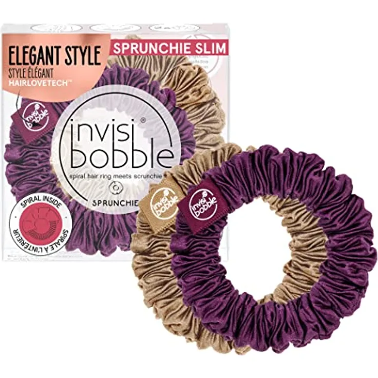 invisibobble Scrunchie Slim Lila Gold I 2x Plisee-Stoff Haargummis für Mädchen & Damen I starker Halt & haarschonend I Scrunchie Haargummi designed im Herzen Münchens
