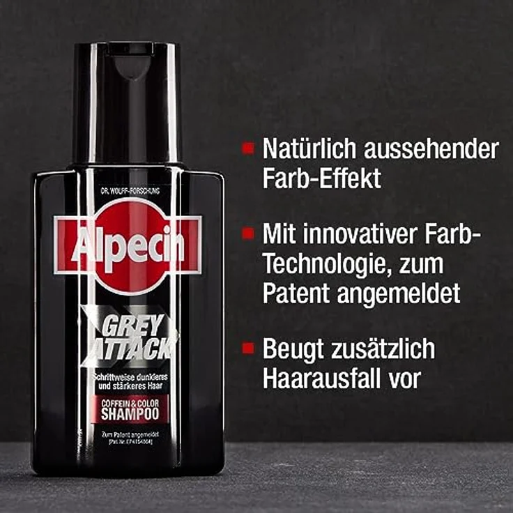 Alpecin Grey Attack Coffein & Color Shampoo - 1 x 200 ml - Graduelle Haarverdunkelung | Erblich bedingtem Haarausfall wird vorgebeugt – Bild 4