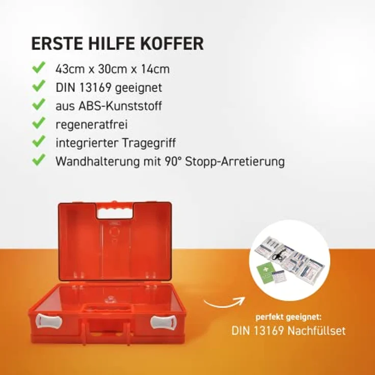 Medicalcorner24 Erste Hilfe Koffer, leer, ABS-Kunststoff, stoß- und kratzfest, 43x30x14cm, inklusive Wandhalterung – Bild 3