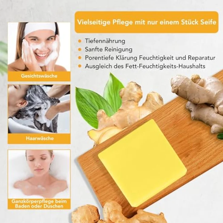 P-Beauty Ingwer Kojisäure-Seife, Naturseife mit Ingwer-Extrakt, Olivenöl & Sheabutter, 100g – Für glatte Haut, geeignet für Gesicht & Körper – Bild 4