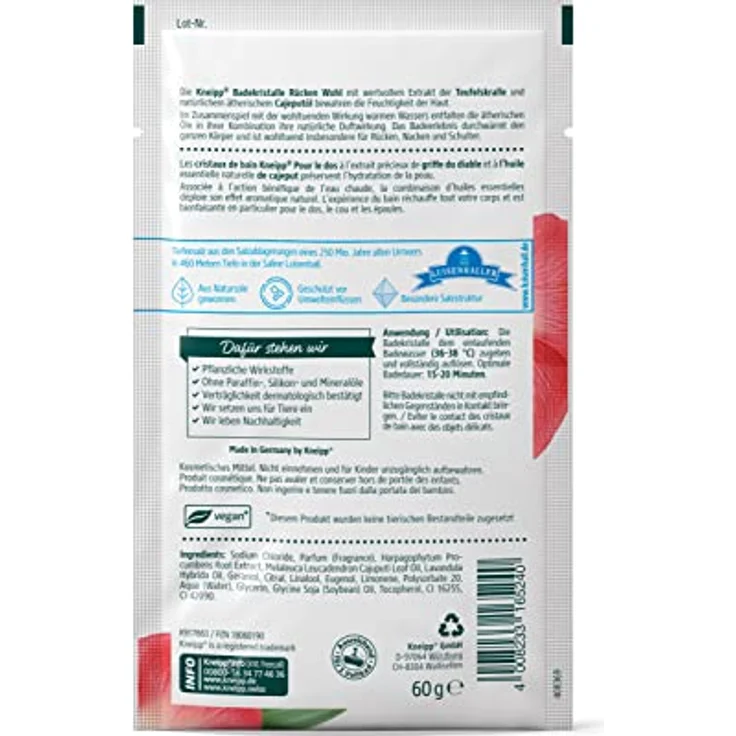 Kneipp Badekristalle Rücken Wohl - Badesalz mit Extrakt der Teufelskralle - naturreines Tiefensalz der Saline Luisenhall & ätherische Öle aus Lavendel & Cajeput - für Rücken, Nacken & Schulter - 60g - Preisvergleich – Bild 2