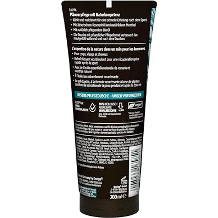 Kneipp MEN 3in1 Pflegedusche Sport, erfrischendes Duschgel für Körper, Haar und Gesicht mit Rosmarinöl & Menthol, 200 ml – Bild 2