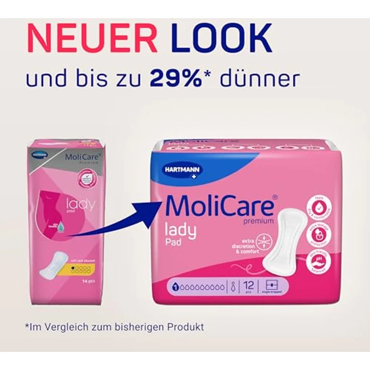MoliCare lady Pad 1 Tropfen, ultra diskrete Einlagen für Frauen, dünn und flexibel, geruchsneutralisierend, 192 Stück – Bild 3