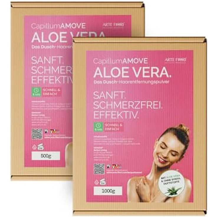 arte fiori Capillum AMOVE Aloe Vera, 3x500g Enthaarungscreme für den Intimbereich der Frau, schmerzfrei, ohne Zusatzstoffe, neutraler Geruch, sanfte Anwendung – Bild 1