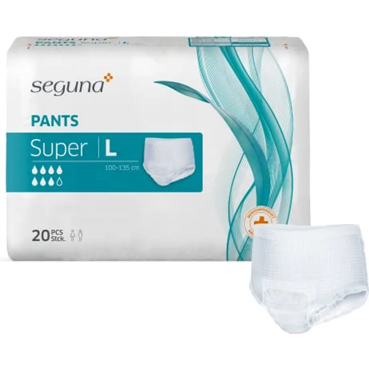 Seguna SEGUNA Pants Super, Inkontinenz Pants, Windelhosen für Erwachsene, Frauen, Männer, Inkontinenzhosen bei Blasenschwäche, L (Sparpaket 4 x 20 Stück) - Saugleistung 1.740 ml, Hüftumfang 100-135 cm