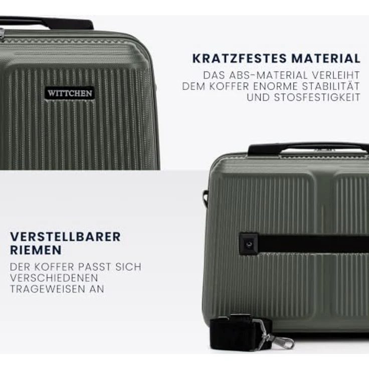 WITTCHEN Stripes Line Kosmetiktasche, Hartschalenkoffer aus ABS mit zwei Fächern und abnehmbarem Schultergurt, khaki – Bild 3