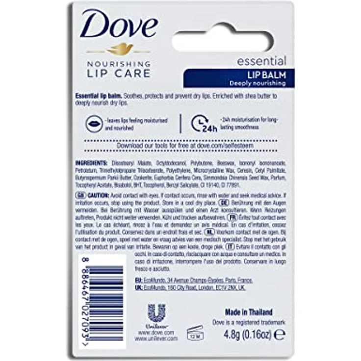 Dove Nourishing Lipcare, Lippenbalsam 4,8g mit Sheabutter und Jojobaöl, langanhaltende Feuchtigkeit für trockene Lippen – Bild 2