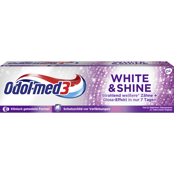 Odol med3 White & Shine Zahnpasta, Whitening-Formel mit Micro Gloss Pearl Technologie, Schutzschild vor Verfärbungen, 75 ml