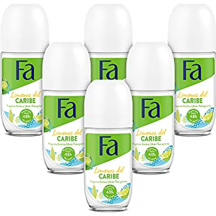 Fa - Deodorant Roll-On Zitronen der Karibik - 50 ml (6 Stück) insgesamt: 300 ml