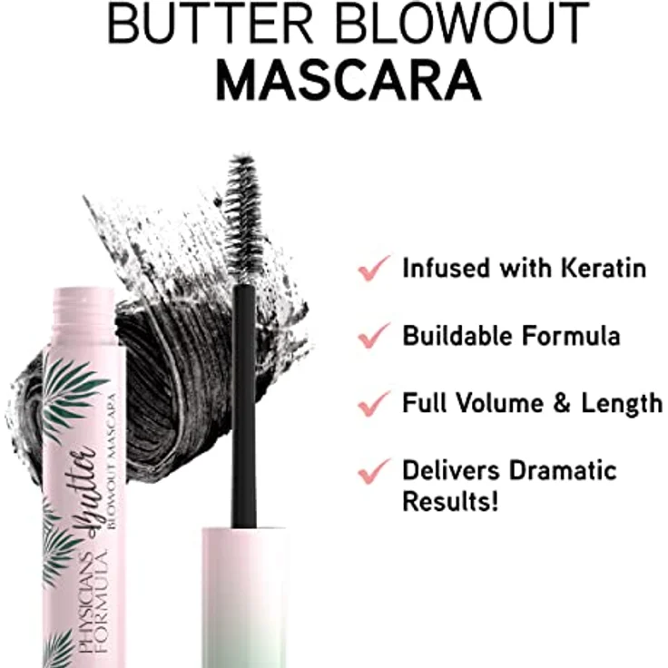 Physicians Formula Butter Blowout Volumen- und Pflegemascara, intensiv schwarz, 10 ml, verlängert und pflegt Wimpern – Bild 2