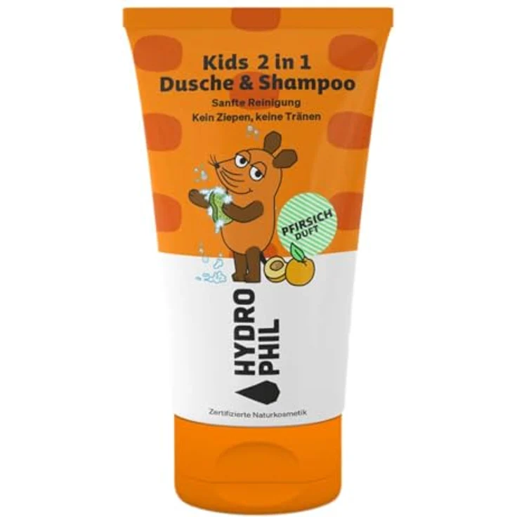 Hydrophil Kids 2in1 Shampoo & Dusche Maus, fruchtiger Pfirsichduft, 200ml, 99% natürliche Inhaltsstoffe