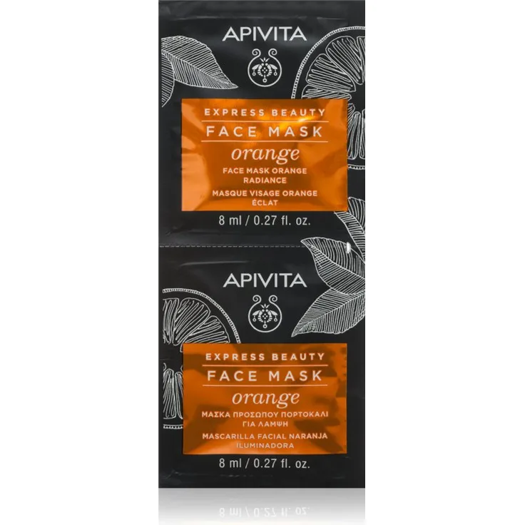 Apivita Express Beauty Radiance Face mask Orange, aufhellende Gesichtsmaske mit intensiver Feuchtigkeit, 2x8 ml