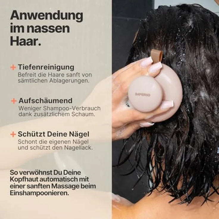 IMPERIO Shampoo-Massagebürste für Tiefenreinigung und Haarwachstum, mit Silikonborsten – Bild 6