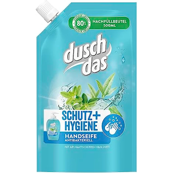dusch das Flüssigseife Nachfüllbeutel Schutz + Hygiene – antibakteriell, mit Wachssubstanzen, 500 ml Nachfüllpack – Bild 2