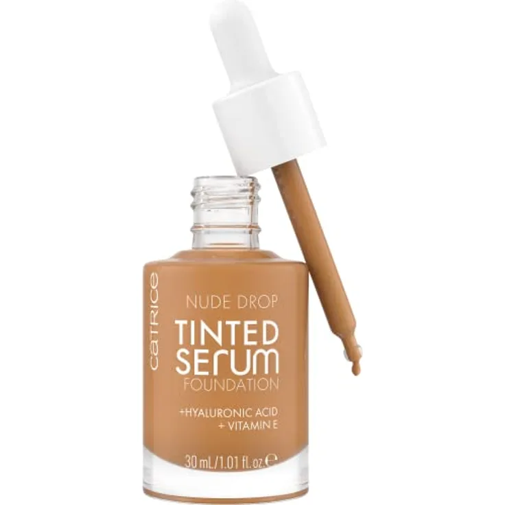 Catrice Nude Drop Tinted Serum Foundation, Nr. 075C, Nude, langanhaltend, mattierend, natürlich, für sensible Haut, vegan, ölfrei, ohne Parfüm, ohne Alkohol, 30ml