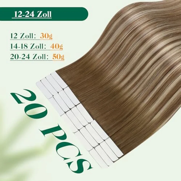 Easyouth Haarverlängerung, Echthaar Balayage in Hellbraun mit Blond, 35 cm, 40 g, 20 Stück, Remy-Echthaar, glatt, klebend – Bild 3