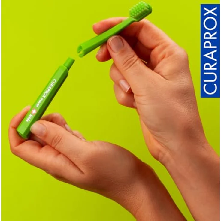 Curaprox Kids Travel Refill, Ersatz-Kopf für Kinderzahnbürsten, grün, 2er Pack mit feinen Borsten – Bild 3