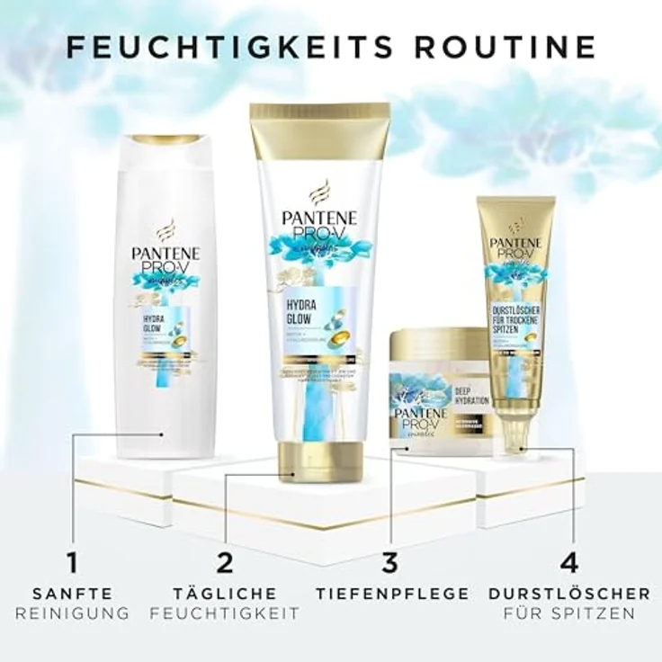 Pantene Pro-V Hydra Glow Feuchtigkeitsspendende Pflegespülung mit Biotin 160ml. Pro-V Miracles Pflegespülung mit Hyaluronsäure für Trockenes Haar. Für Geschmeidige Locken & Gesunden Glanz – Bild 4