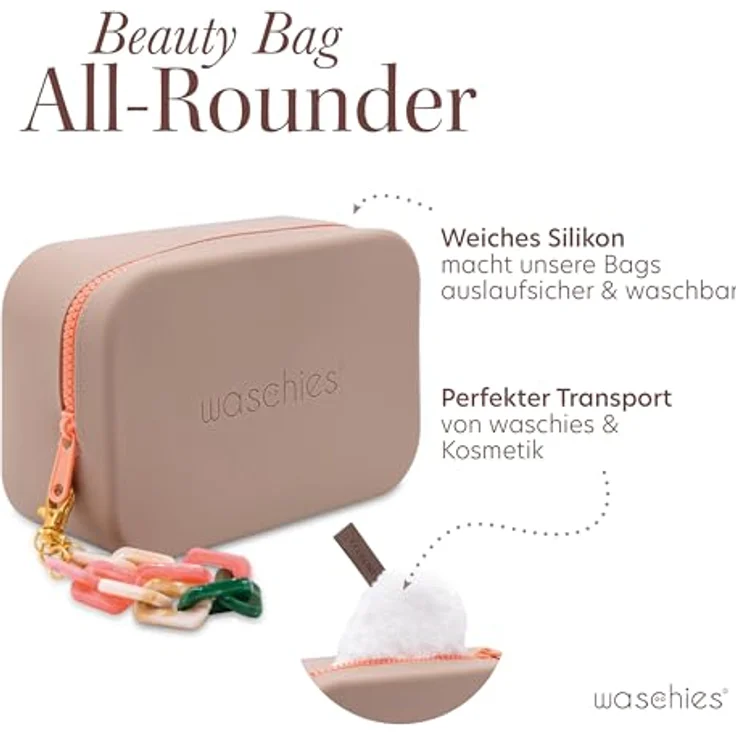 waschies Beauty Bag Sage, große wasserabweisende und waschbare Kosmetiktasche aus 100% Silikon mit abnehmbarer Tragekette für Make-up und Kosmetik – Bild 4