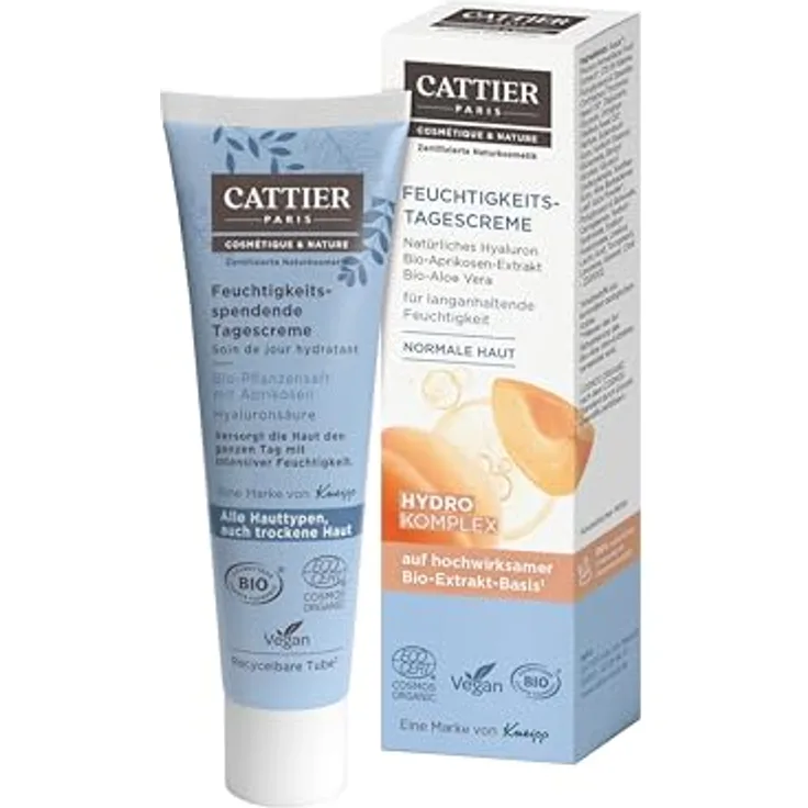 Cattier Feuchtigkeits-Tagescreme 30 ml, Tagescreme mit Bio-Aprikosen-Extrakt, Bio-Aloe Vera und natürlichem Hyaluron