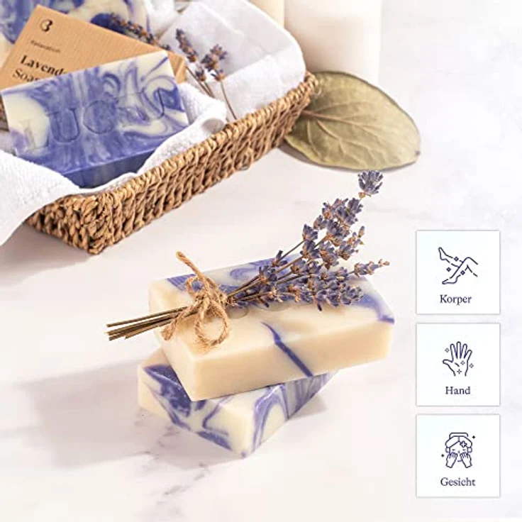 lubiu Lavendelseife Stück 100g - Bio Seife Lavendel Handgemachte - Duschseife Ohne Palmöl und Handseife Fest - Natur Seife Stück - Natural Soap – Bild 3