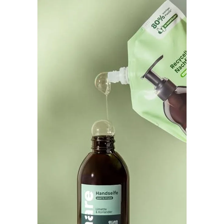 share Flüssigseife Nachfüllbeutel, Limette & Koriander (6x500ml), pH-hautneutral, vegane Handseife, plastiksparend – Bild 3