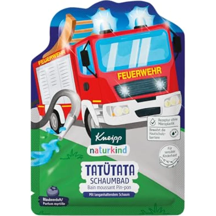 Kneipp Naturkind Schaumbad Tatütata, Badezusatz mit pflegendem Jojoba-Öl und natürlichem Blaubeer-Extrakt, fruchtiger Blaubeerduft, blaues Wasser, ab 3 Jahren, 40 ml – Bild 2