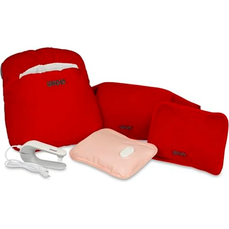 Unold 86023 Wärmi Premium Set, elektrische Wärmflasche mit Heizgürtel & Fußwärmekissen, kabellos, bis 65°C, rot – Bild 1