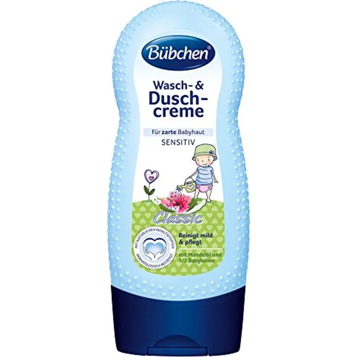 BÜBCHEN Wasch- und Duschcreme Classic, 230 ml Tube, pH-hautneutral mit Mandelöl und Weizenprotein