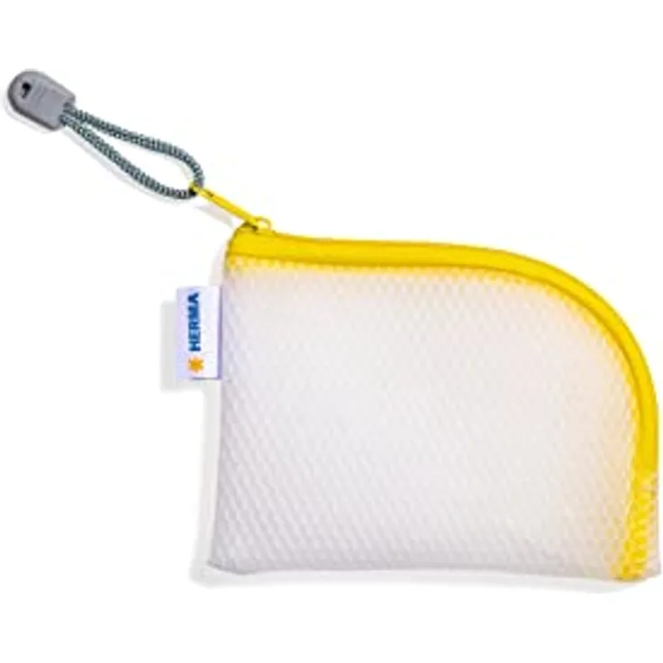 HERMA 20252 Reißverschlusstasche Reiseetui A7 transparent gelb, kleine verschließbare Sichttasche mit Zipper, Kulturtasche für Handy, Ladekabel, Kosmetik, Stifte, Schlüssel