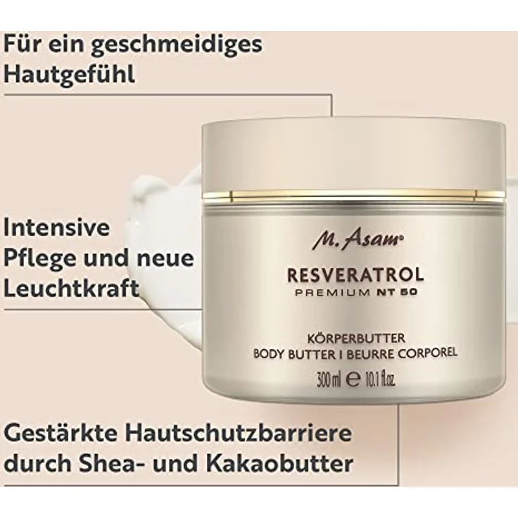 M. Asam Resveratrol Premium NT50 Körperbutter (300ml) - Reichhaltige Körperbutter für spürbar glatte & strahlende Haut, Body Butter für normale & sehr trockene Haut – Bild 2