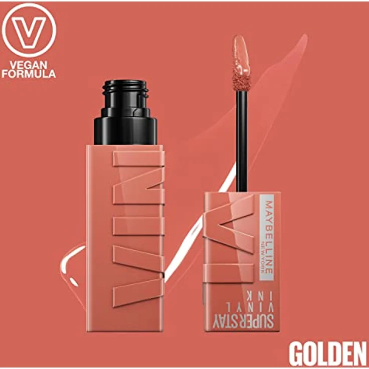 Maybelline New York flüssiger Lippenstift, Liquid Lipstick mit 16 Stunden Halt und glänzendem Finish, Super Stay Vinyl Ink, Nr. 105 Golden, 4,2 ml – Bild 5