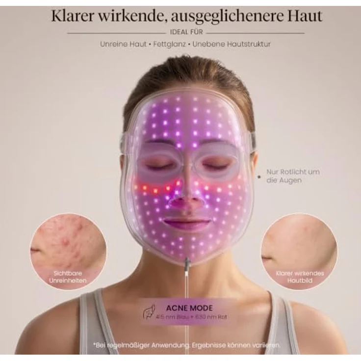 BOB AND BRAD PhysioFace LED Gesichtsmaske mit Rotlicht & Nahinfrarot, 4 Wellenlängen, 3 Modi, 10-Min.-Anwendung, Silikon-Augenpolster & verstellbares Kopfband, 480 LEDs für Hautpflege – Bild 4