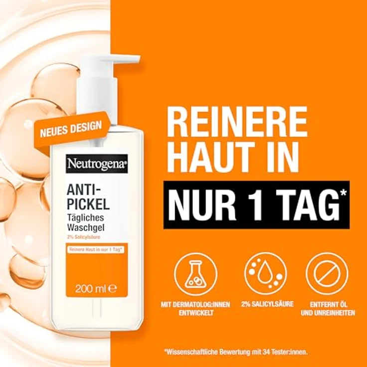 Neutrogena Anti-Pickel Anti-Pickel Tägliches Waschgel Gesichtsreinigungsgel 200 ml mit reinigender Wirkung gegen Hautunreinheiten – Bild 2