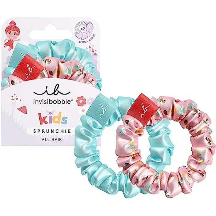Invisibobble Kids Haargummis für Mädchen, blau und rosa Sprunchie Slim Kids x2 - Haargummis für Babys, die keine Haare verletzen, für Mädchen - Scrunchies Haar gegen Ziehen