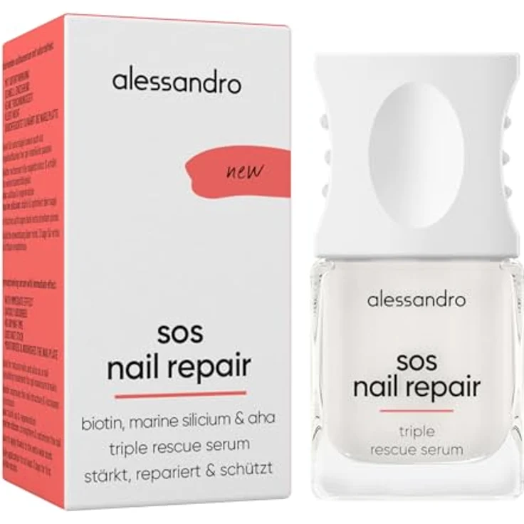 alessandro SOS Nail Repair Serum, Nagelserum für brüchige Nägel mit Biotin, AHA & marinem Silizium, schnelltrocknend, sichtbare Ergebnisse nach 3-6 Tagen, vegan, 10ml – Bild 1