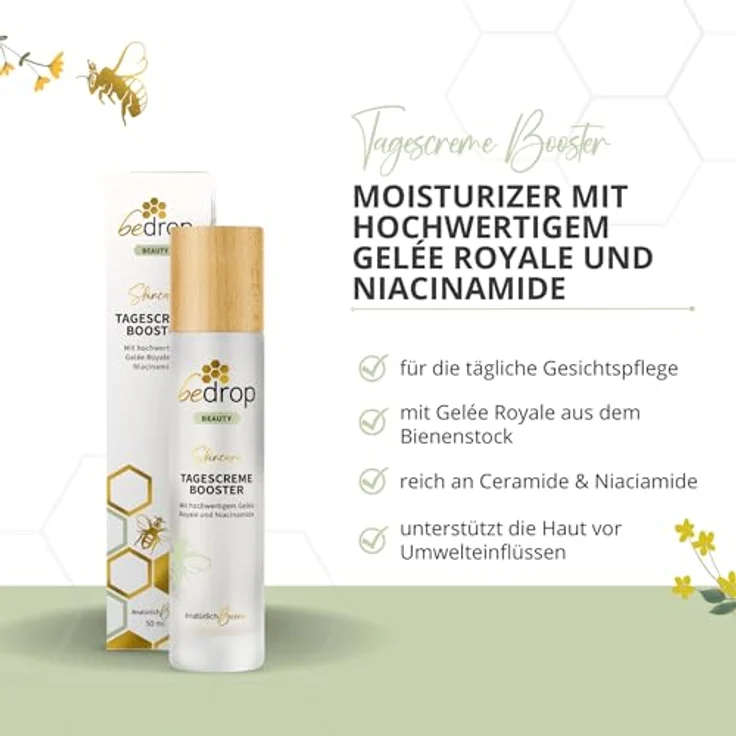 bedrop Tagescreme Booster mit Gelée Royale und Niacinamide hochdosiert - Gesichtscreme in reiner Imker Qualität ohne Zusatzstoffe, 50 ml – Bild 2