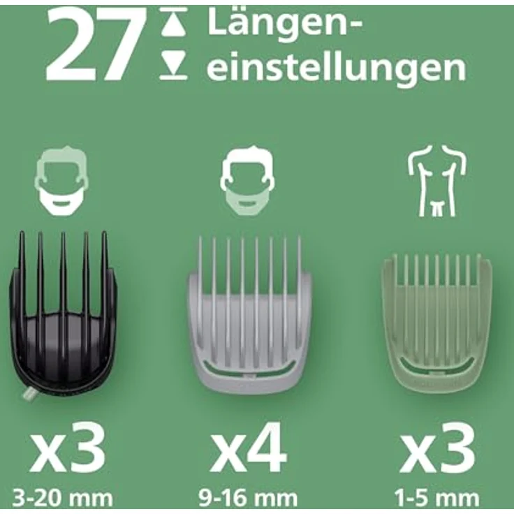 Philips All-in-One Trimmer 9000 Series MG9561/30, 23-in-1 Trimmer mit 27 Längeneinstellungen, Schwarz, Akku, BeardSense-Technologie – Bild 3