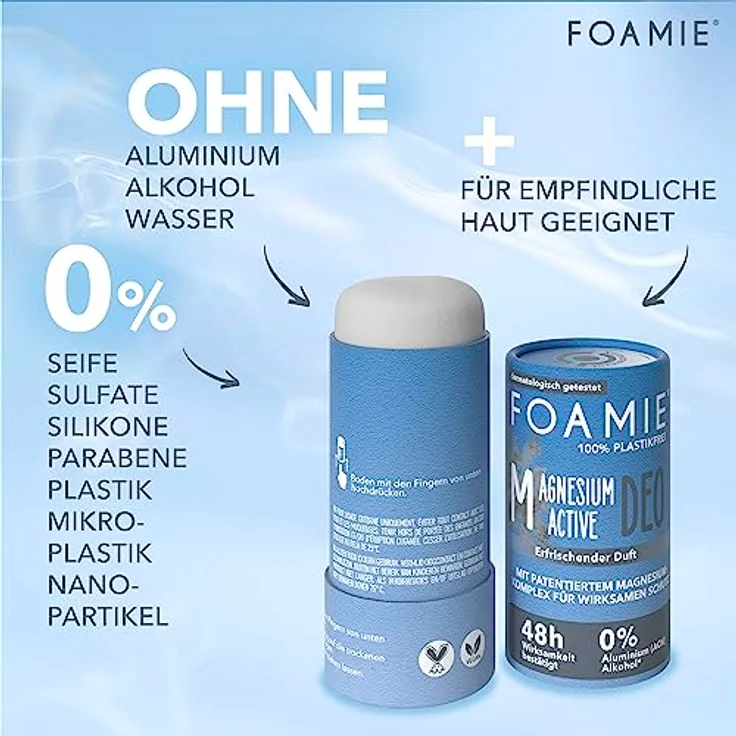 Foamie Festes Deodorant Herren "Refresh", Deo-Stick Intensiv-Erfrischendem Duft, 48h Wirksames Deodorant ohne Aluminium, Deostift vegan & plastikfrei, 40g – Bild 3
