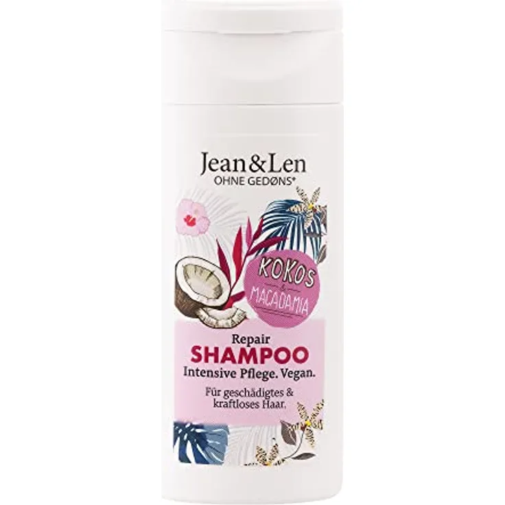Jean & Len Philosophie Shampoo Repair Kokosöl, Macadamia, für geschädigtes & kraftloses Haar, repariert brüchiges Haar, 50 ml, 1 Stück