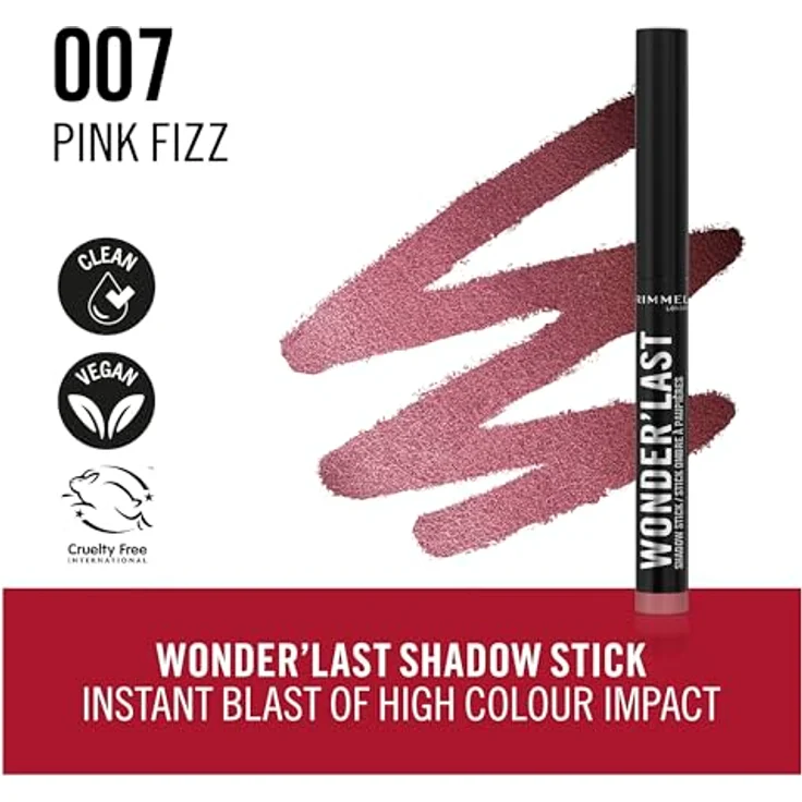 RIMMEL LONDON Wonder'Last 007 Pink Fizz Lidschattenstift, lebendige Farbe, einfach in einem Schritt aufzutragen, ultra-cremige vegane Formel, 1,64 g - Preisvergleich – Bild 4