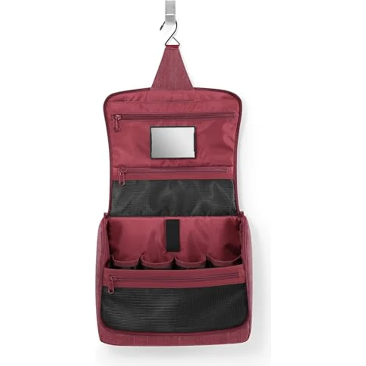 REISENTHEL® toiletbag XL twist, Kosmetiktasche in maroon mit Haken zum Aufhängen und abnehmbarem Spiegel, wasserabweisend, 4l Volumen – Bild 3